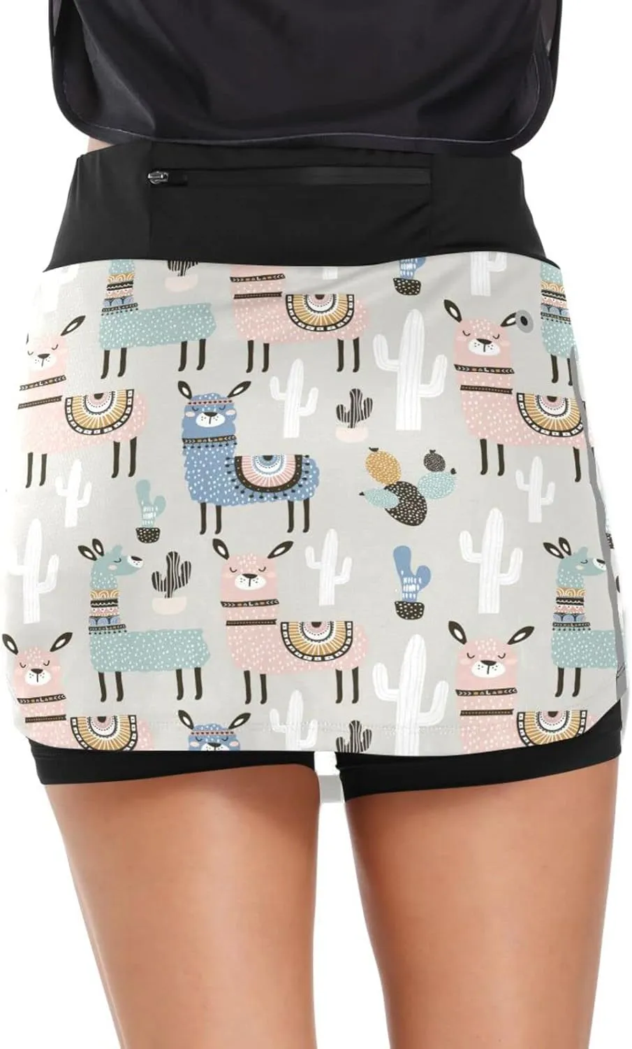 Plaaee Athletic Tennis Golf Skorts Skirts Llama Cactus Women Workout Sports Skirts S