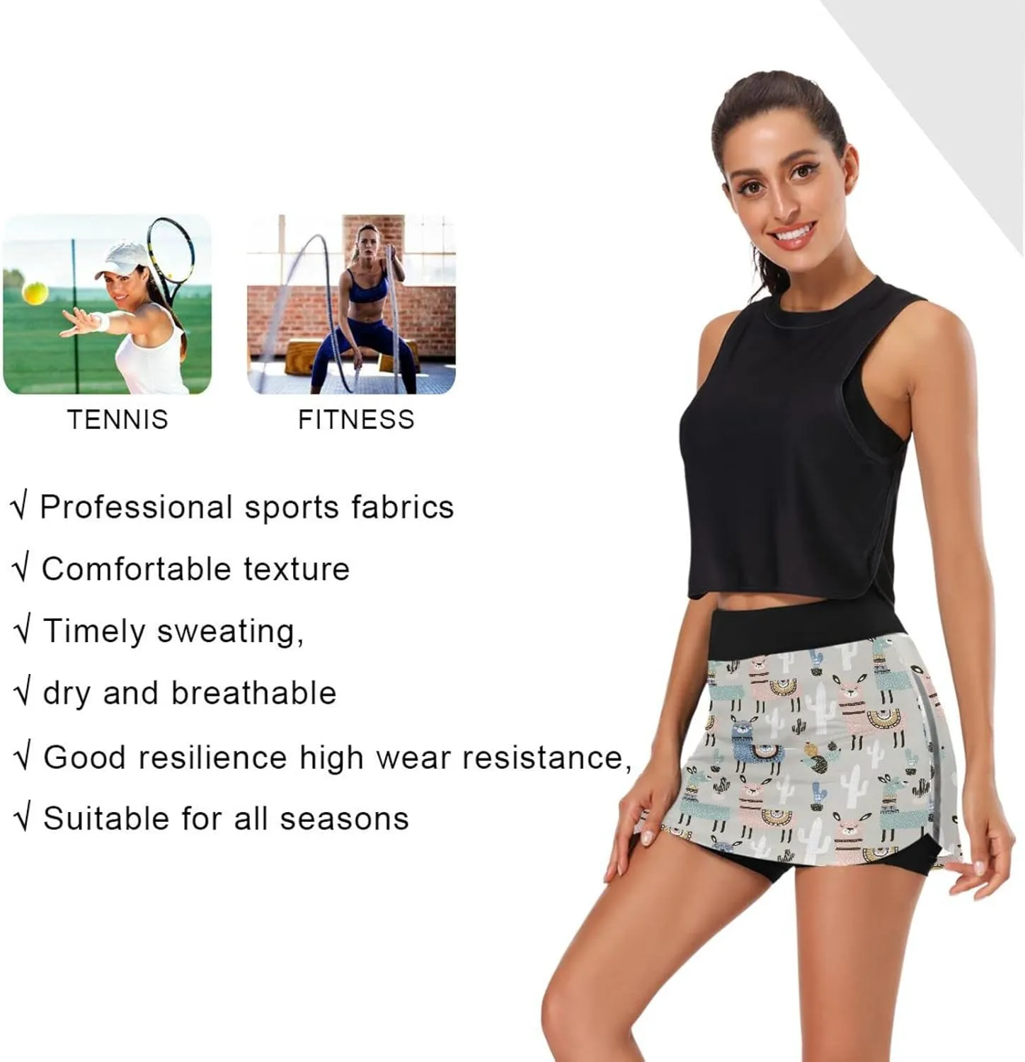Plaaee Athletic Tennis Golf Skorts Skirts Llama Cactus Women Workout Sports Skirts S