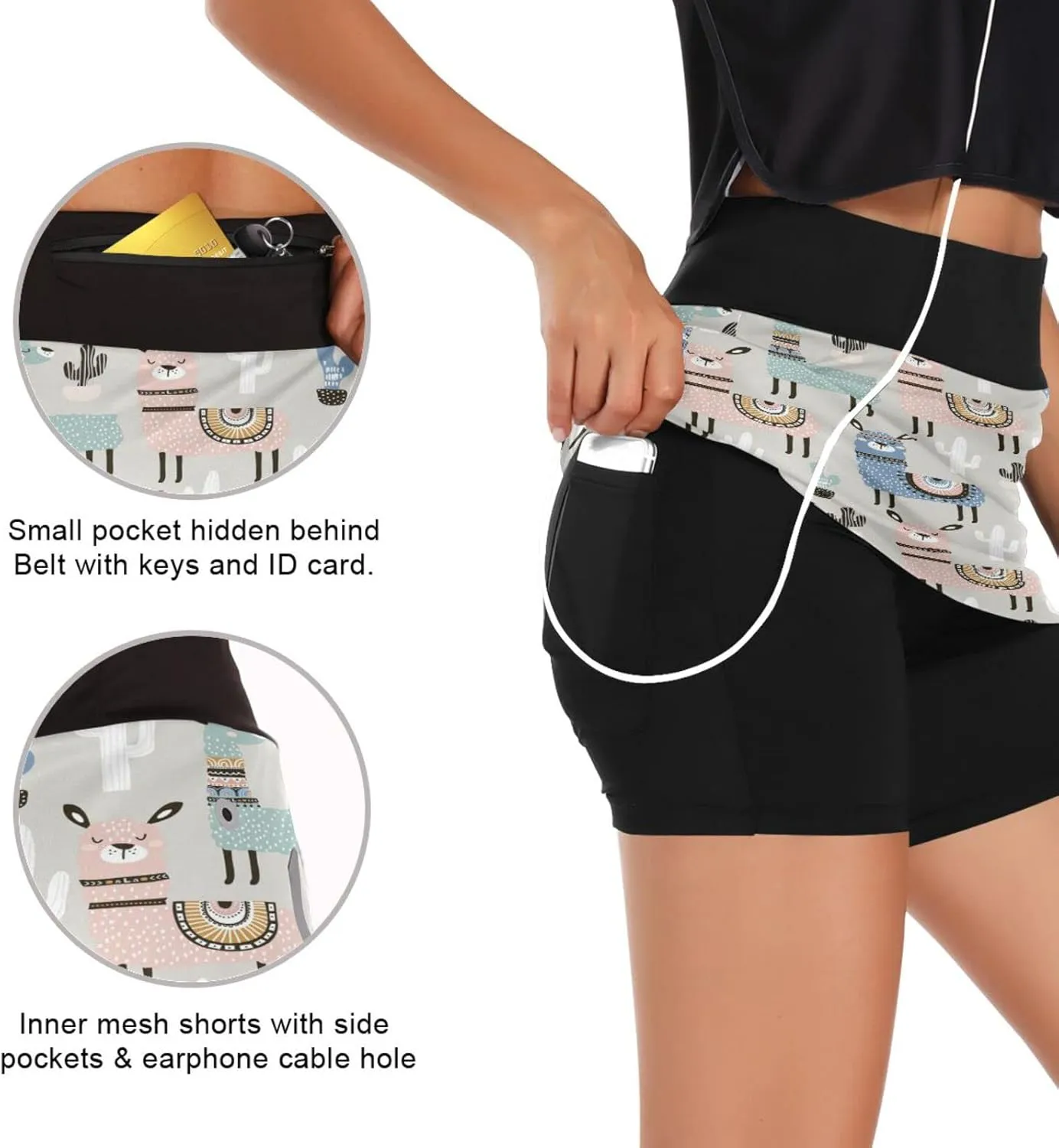 Plaaee Athletic Tennis Golf Skorts Skirts Llama Cactus Women Workout Sports Skirts S
