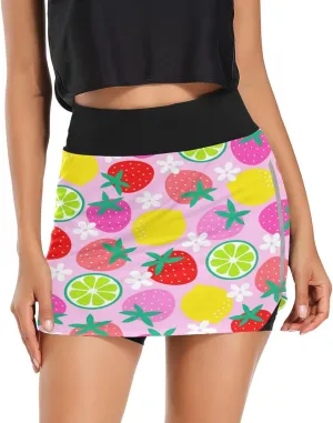 Plaaee Tennis Skirts for Women Cute Strawberry Citrus Fruit Golf Athletic Skorts Workout Running Shorts S