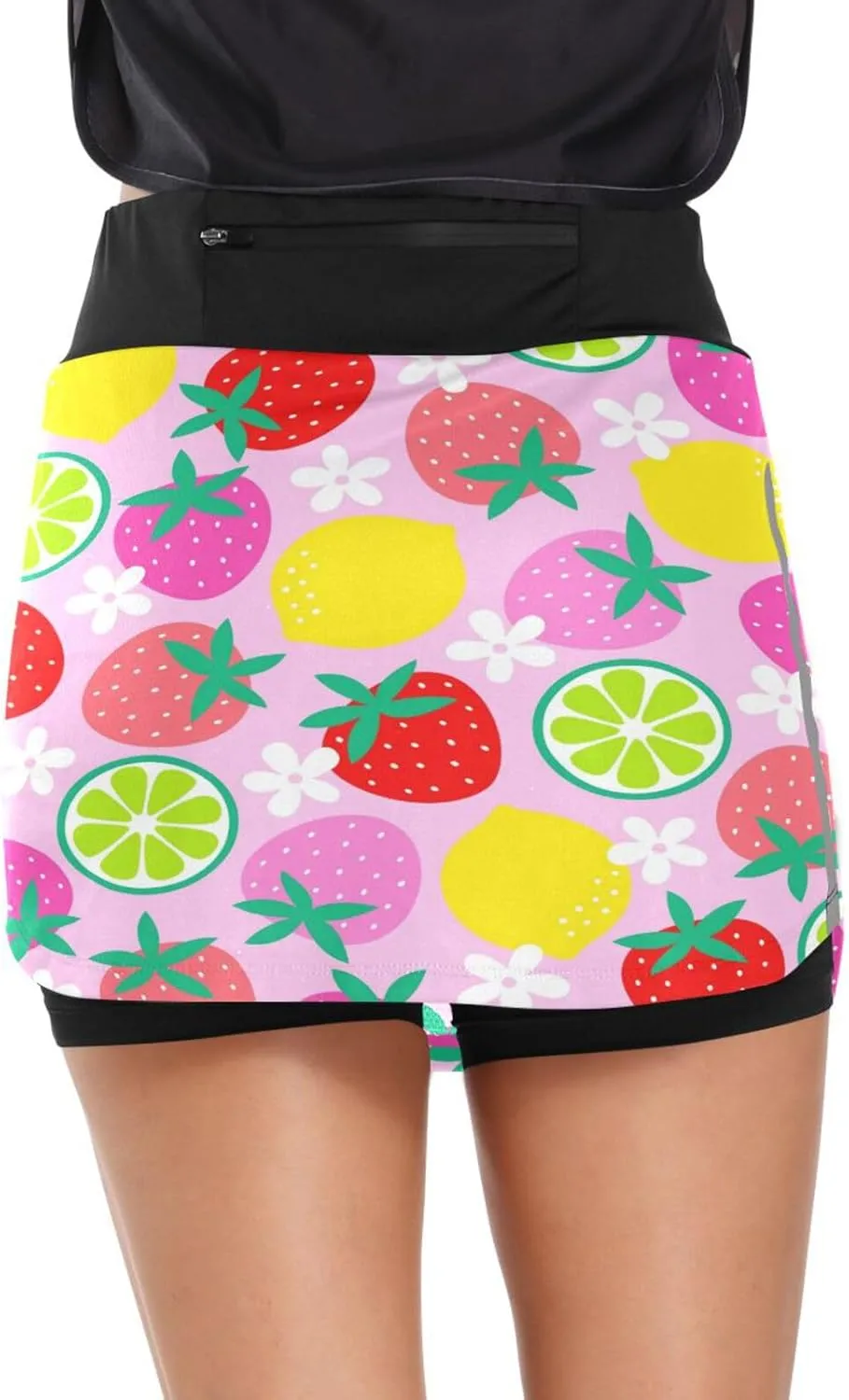 Plaaee Tennis Skirts for Women Cute Strawberry Citrus Fruit Golf Athletic Skorts Workout Running Shorts S