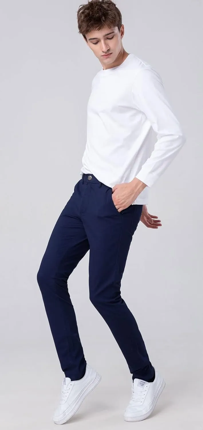 Plaid&Plain Mens Skinny Khaki Pants Skinny Fit Chinos