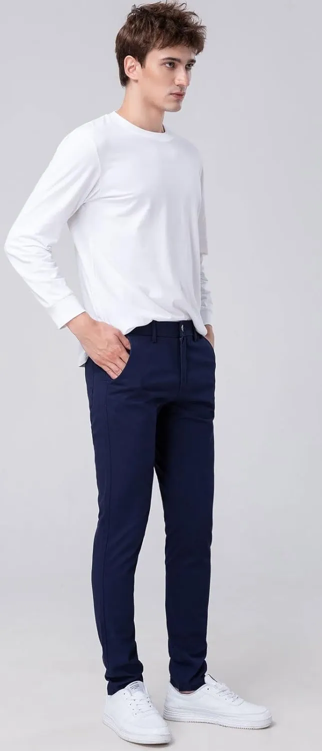 Plaid&Plain Mens Skinny Khaki Pants Skinny Fit Chinos