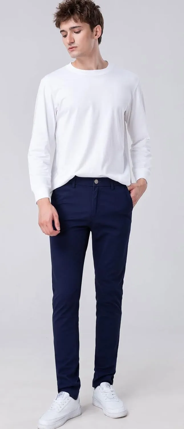 Plaid&Plain Mens Skinny Khaki Pants Skinny Fit Chinos
