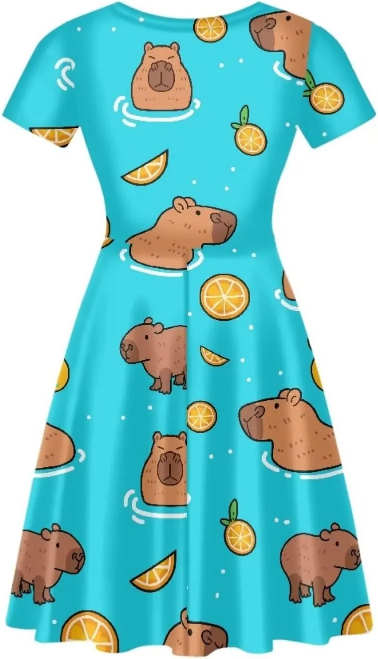 POLERO Colorful Dog Paw Dresses for Women V-Neck Dress for Casual Short Sleeves Midi Dresses