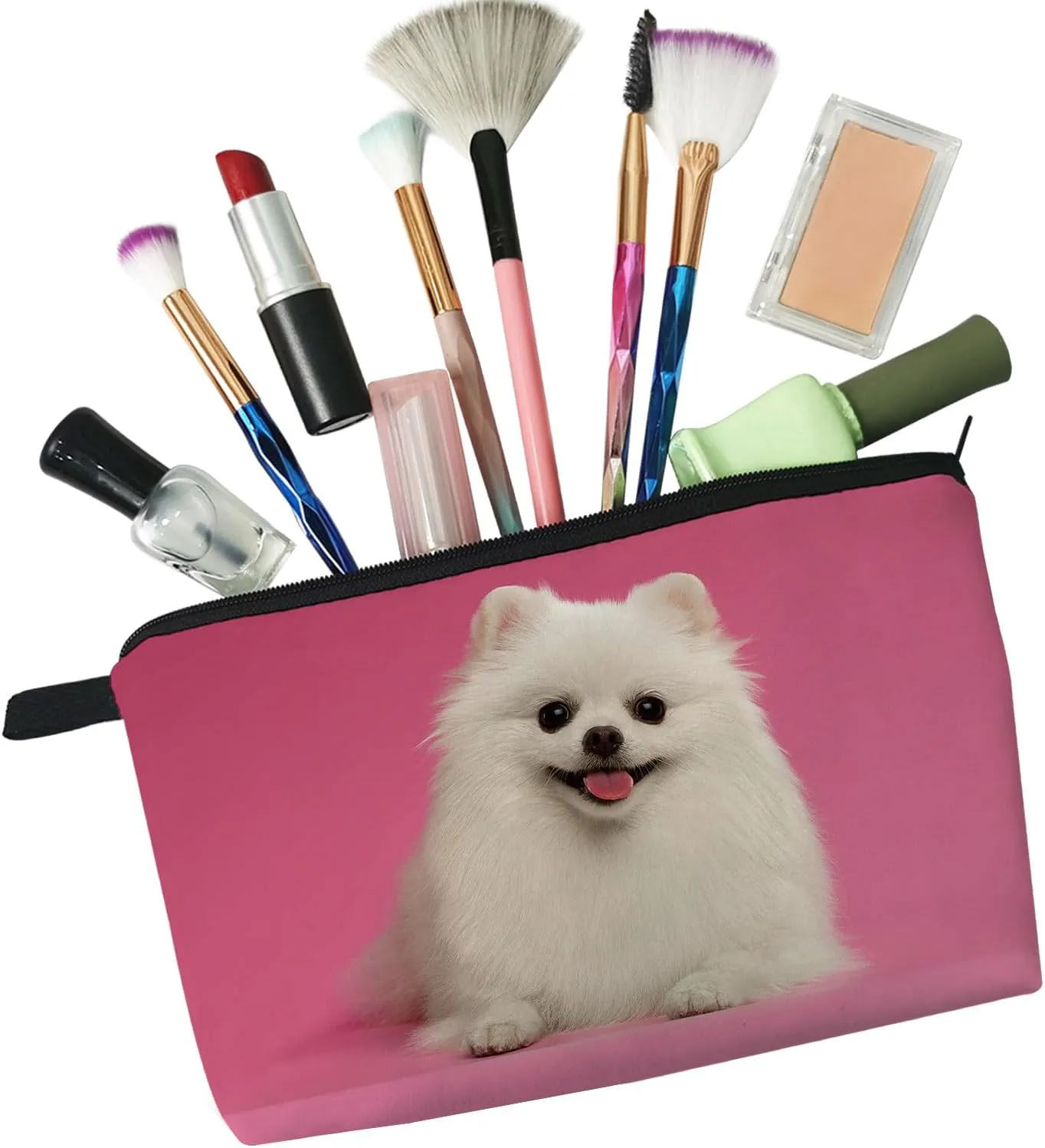 Pomeranian Puppy Makeup Bag Cute Small Makeup Organizer Bag Travel Toiletry Zipper Pouch Birthday Christmas Gift for Dog Lovers Pink Dog Cosmetic Bag for Women Friends Sisters