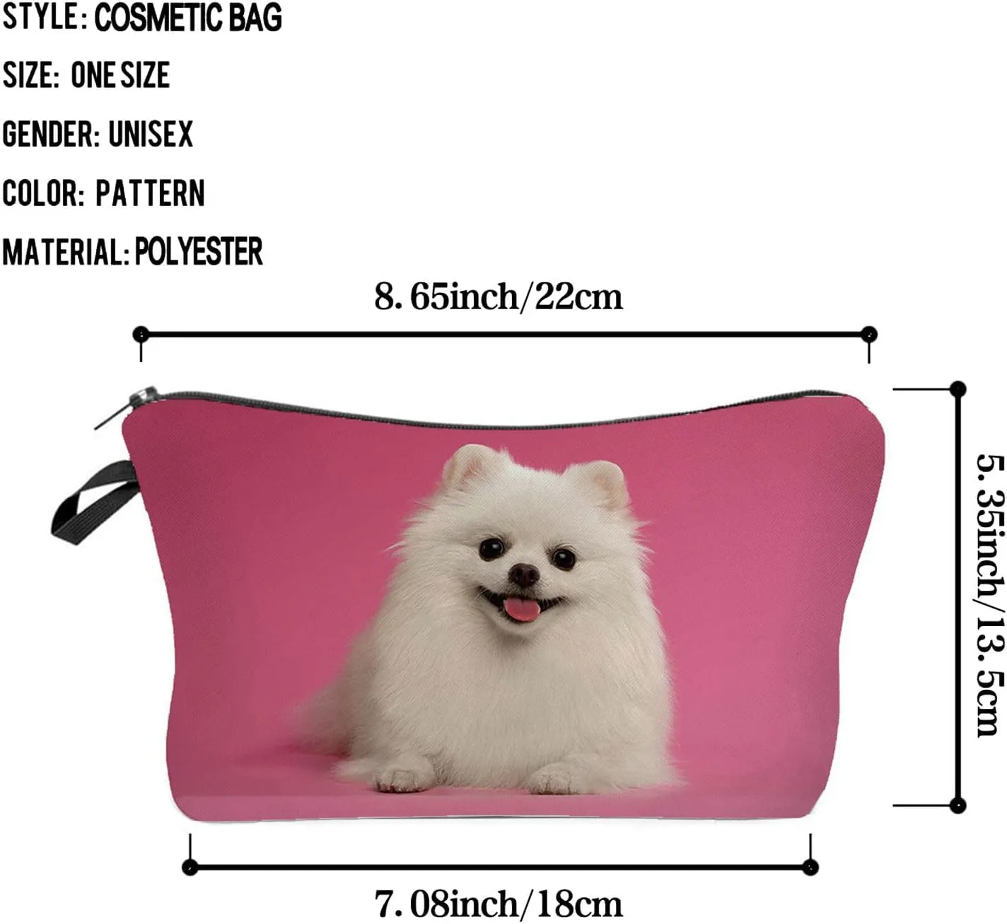 Pomeranian Puppy Makeup Bag Cute Small Makeup Organizer Bag Travel Toiletry Zipper Pouch Birthday Christmas Gift for Dog Lovers Pink Dog Cosmetic Bag for Women Friends Sisters