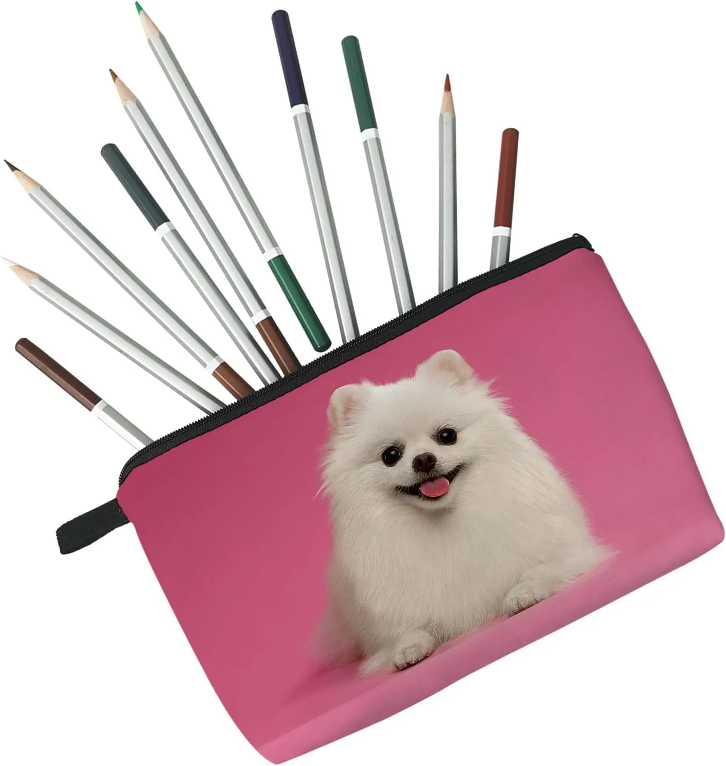 Pomeranian Puppy Makeup Bag Cute Small Makeup Organizer Bag Travel Toiletry Zipper Pouch Birthday Christmas Gift for Dog Lovers Pink Dog Cosmetic Bag for Women Friends Sisters