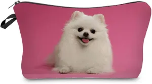 Pomeranian Puppy Makeup Bag Cute Small Makeup Organizer Bag Travel Toiletry Zipper Pouch Birthday Christmas Gift for Dog Lovers Pink Dog Cosmetic Bag for Women Friends Sisters