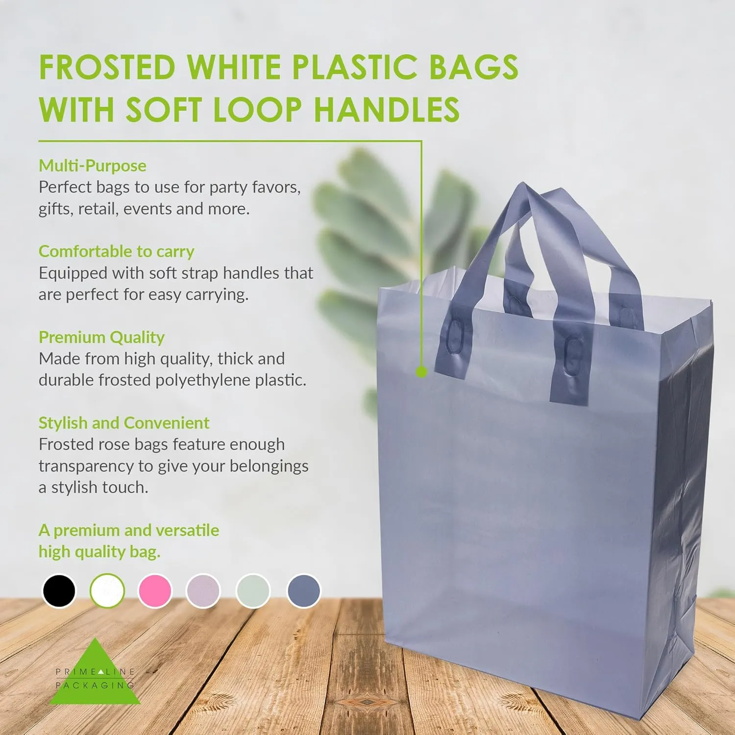 Prime Line Packaging Navy Blue Gift Bags, Medium Frosted Plastic Tote with Handles, Small Business, Boutiques, Retail, Shopping Bulk, 10x5x13 100 Pack