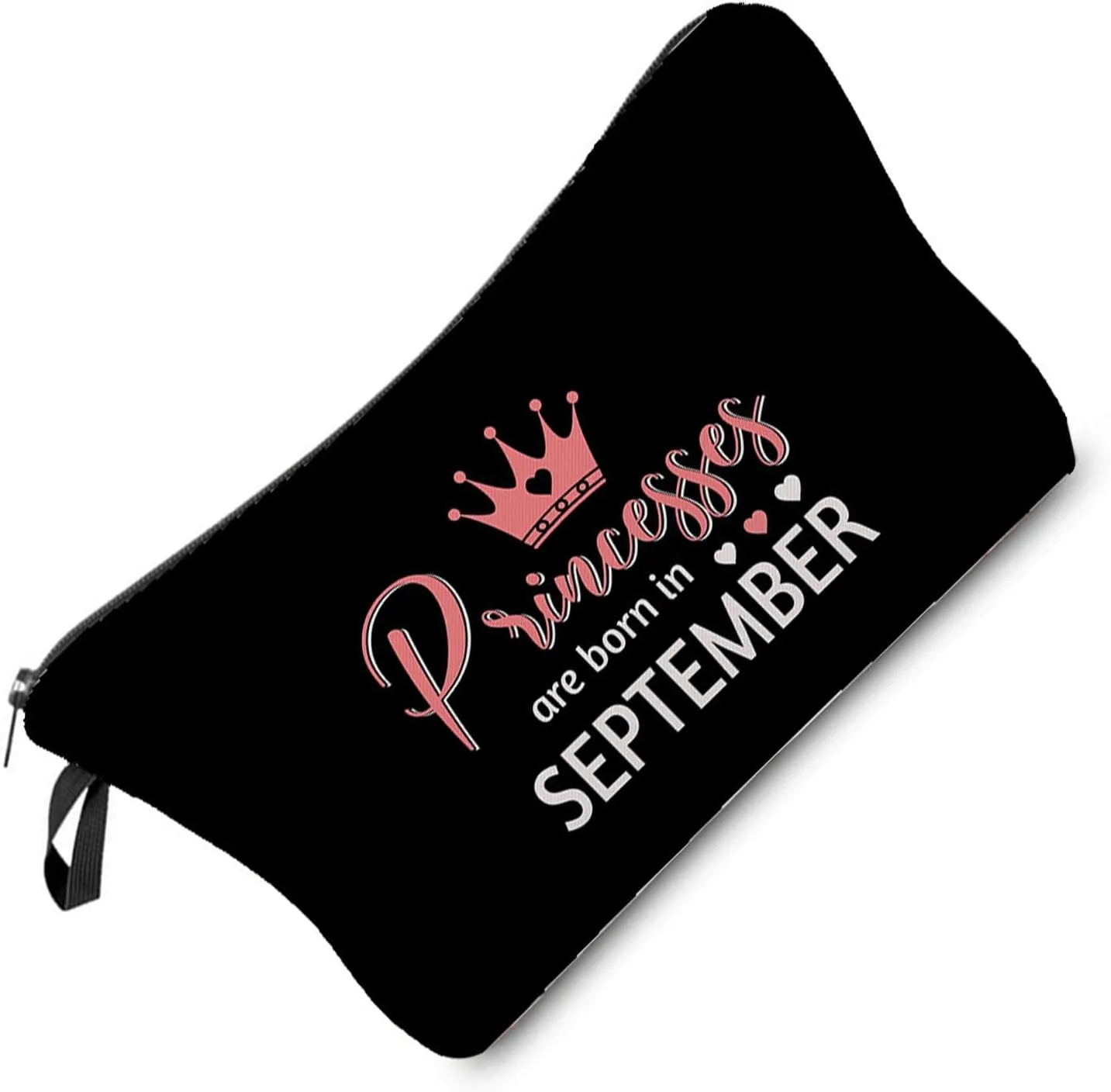 Princess Crown Makeup Bag Cute Small Organizer Bag Travel Toiletry Zipper Pouch September Happy Birthday Gift Cosmetic Bag for September-Borned Women Friends