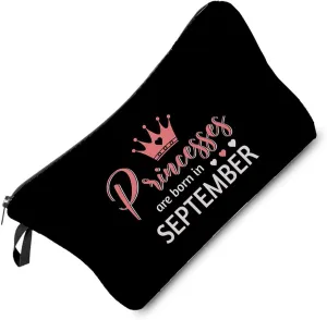 Princess Crown Makeup Bag Cute Small Organizer Bag Travel Toiletry Zipper Pouch September Happy Birthday Gift Cosmetic Bag for September-Borned Women Friends