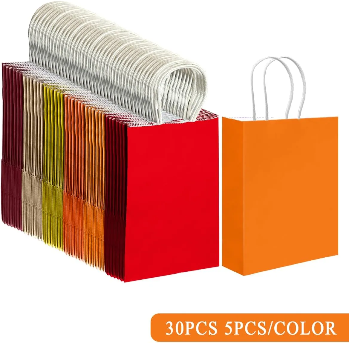 qiqee 30PCS Medium Gift Bag with Handles Bulk 11"x5"x8" Gift Bags 6 Different Red  Yellow Color Bags Multiple Uses (Medium Size)
