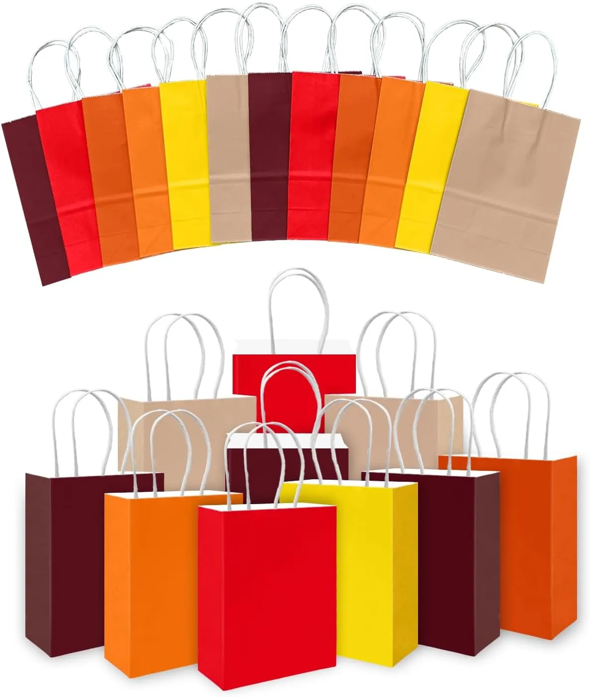 qiqee 30PCS Medium Gift Bag with Handles Bulk 11"x5"x8" Gift Bags 6 Different Red  Yellow Color Bags Multiple Uses (Medium Size)