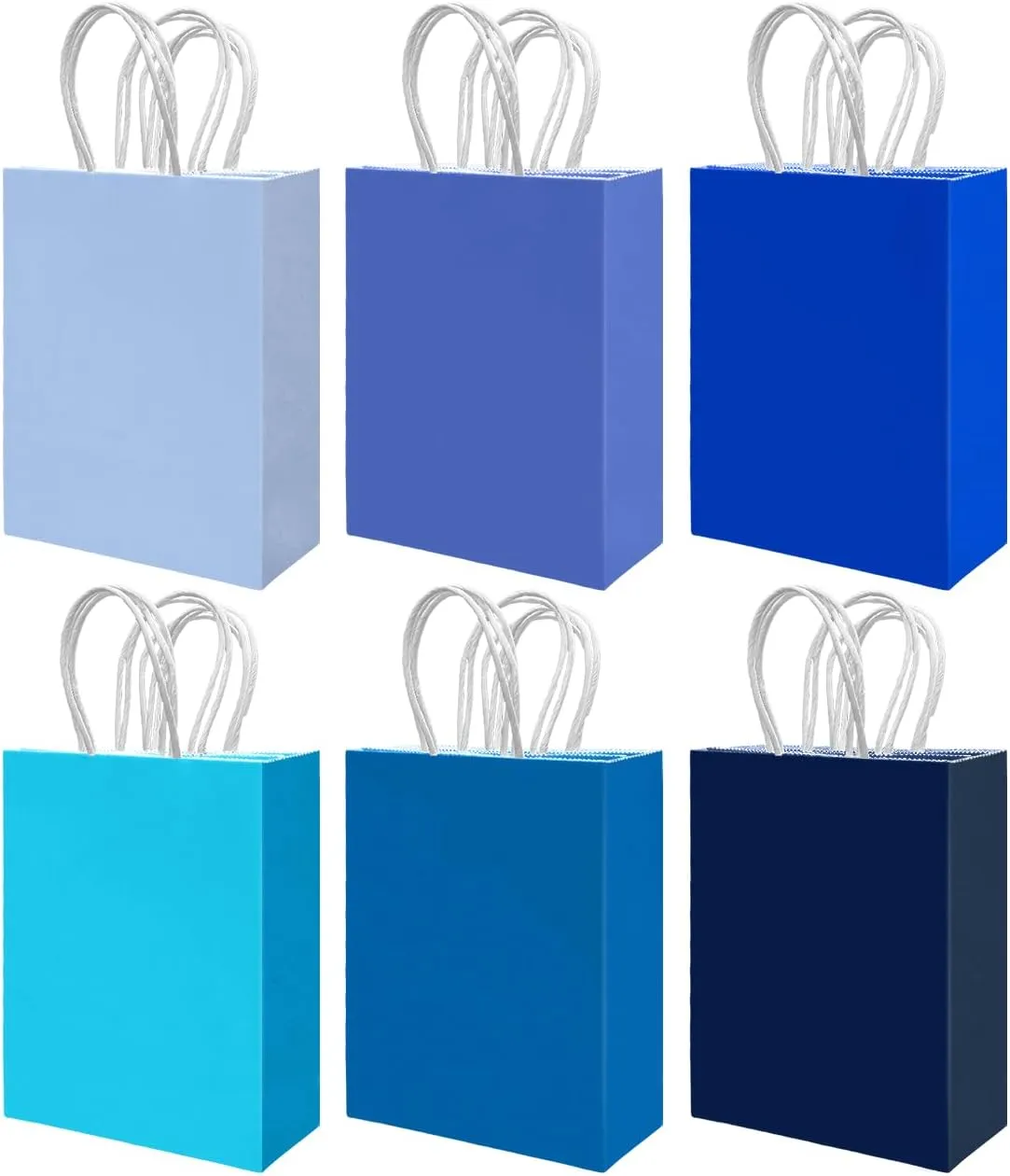 qiqee 30PCS Small Gift Bag with Handles Bulk 8.3"x6"x3" Gift Bags 6 Different Blue Color Bags Multiple Uses (Small Size)