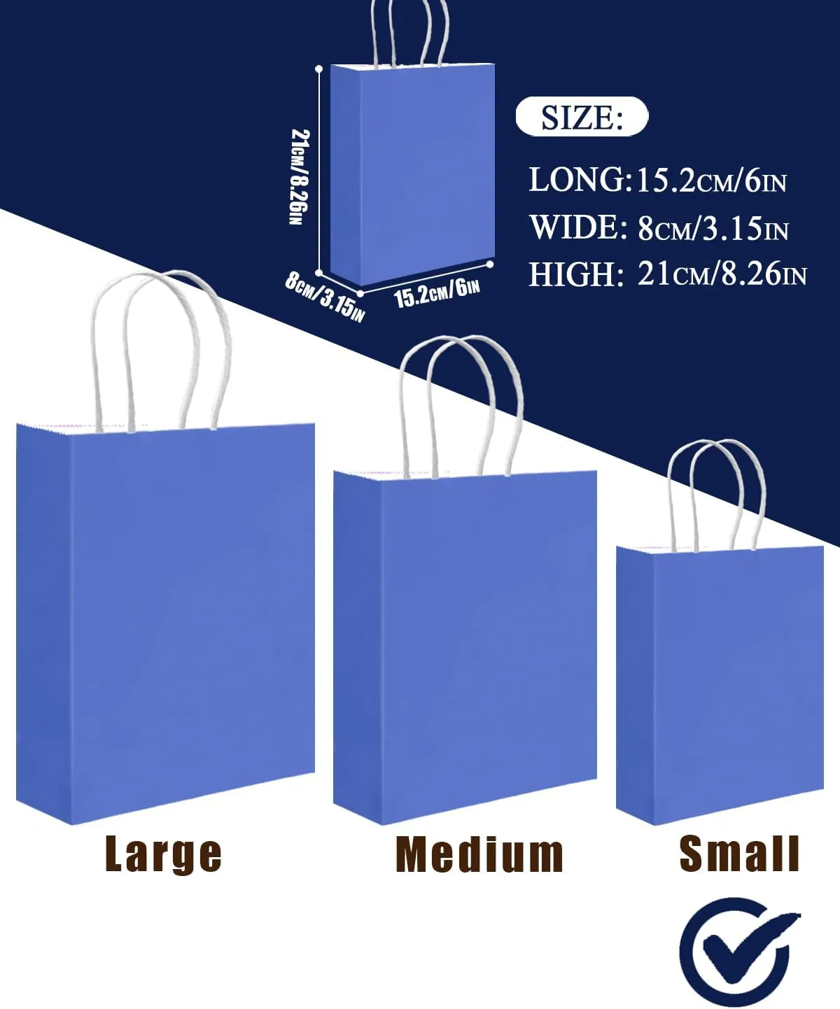 qiqee 30PCS Small Gift Bag with Handles Bulk 8.3"x6"x3" Gift Bags 6 Different Blue Color Bags Multiple Uses (Small Size)