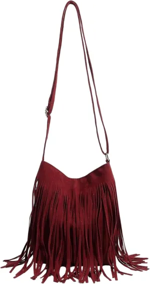 QWINEE Women's Fringe Hobo Bags Tassel Vintage Suede Crossbody Bag Shoulder Bags