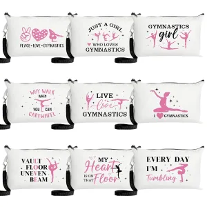 R HORSE 9Pcs Gymnastics Makeup Bag Inspirational Gifts for Women Girls, Ladies Canvas Cosmetic Toiletry Pouch Bag Organizer Christmas Birthday Gifts for Gymnastics Team Player Lover Friend
