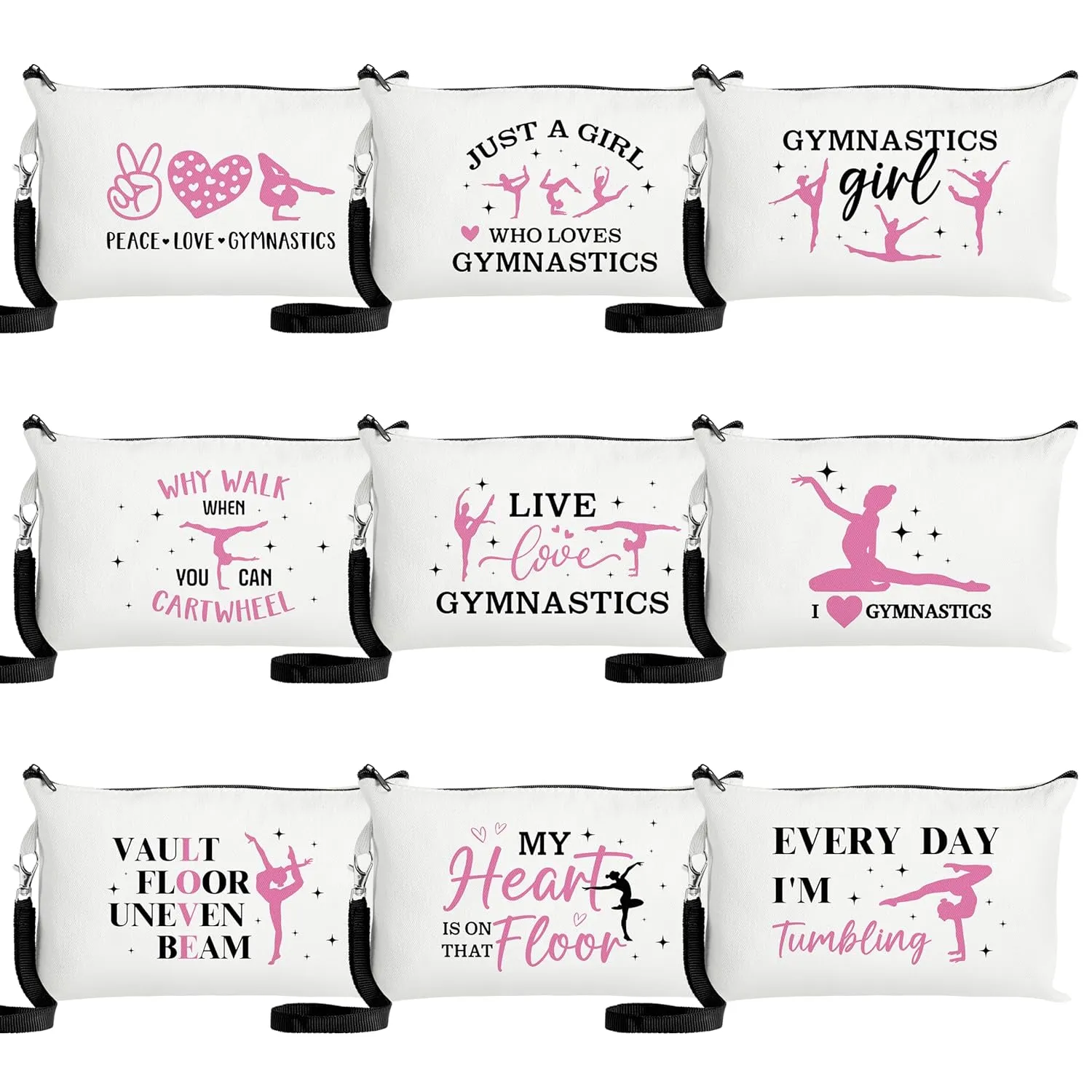 R HORSE 9Pcs Gymnastics Makeup Bag Inspirational Gifts for Women Girls, Ladies Canvas Cosmetic Toiletry Pouch Bag Organizer Christmas Birthday Gifts for Gymnastics Team Player Lover Friend