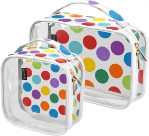 Rainbow Polka Dots Clear Makeup Bags TSA Approved Toiletry Bag for Women Men Cosmetic Bags with Handle Carry On Airport Airline Compliant Bag Quart Size PVC Travel Bags for Toiletries Bathroom, 2 Pack