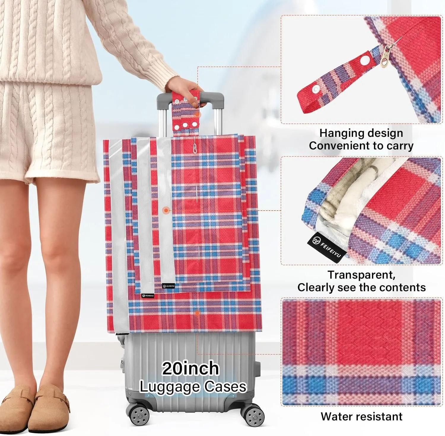 Red Plaid 3 Set Travel Packing Cubes For Suitcases, Foldable, Garment Bag Closet Storage, Luggage Space Saver, Organizadores De Maletas Para
