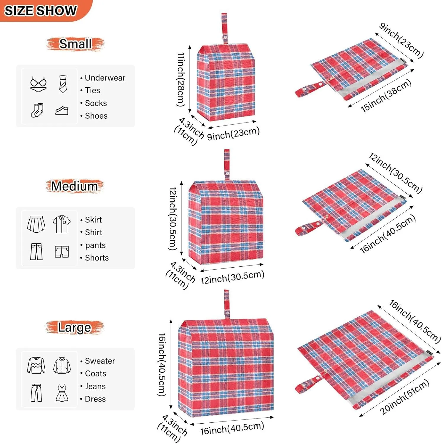 Red Plaid 3 Set Travel Packing Cubes For Suitcases, Foldable, Garment Bag Closet Storage, Luggage Space Saver, Organizadores De Maletas Para