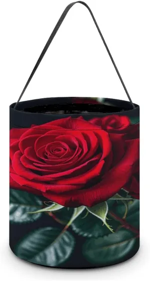 Red Rose Black Background Halloween Tote Candy Bag Candy Basket Candy Bucket Gift Bag for Halloween Party