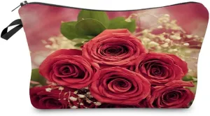 Red Rose Floral Makeup Bag Cute Small Makeup Organizer Bag Travel Toiletry Zipper Pouch Birthday Christmas Valentine Gift Floral Rose Cosmetic Bag for Women