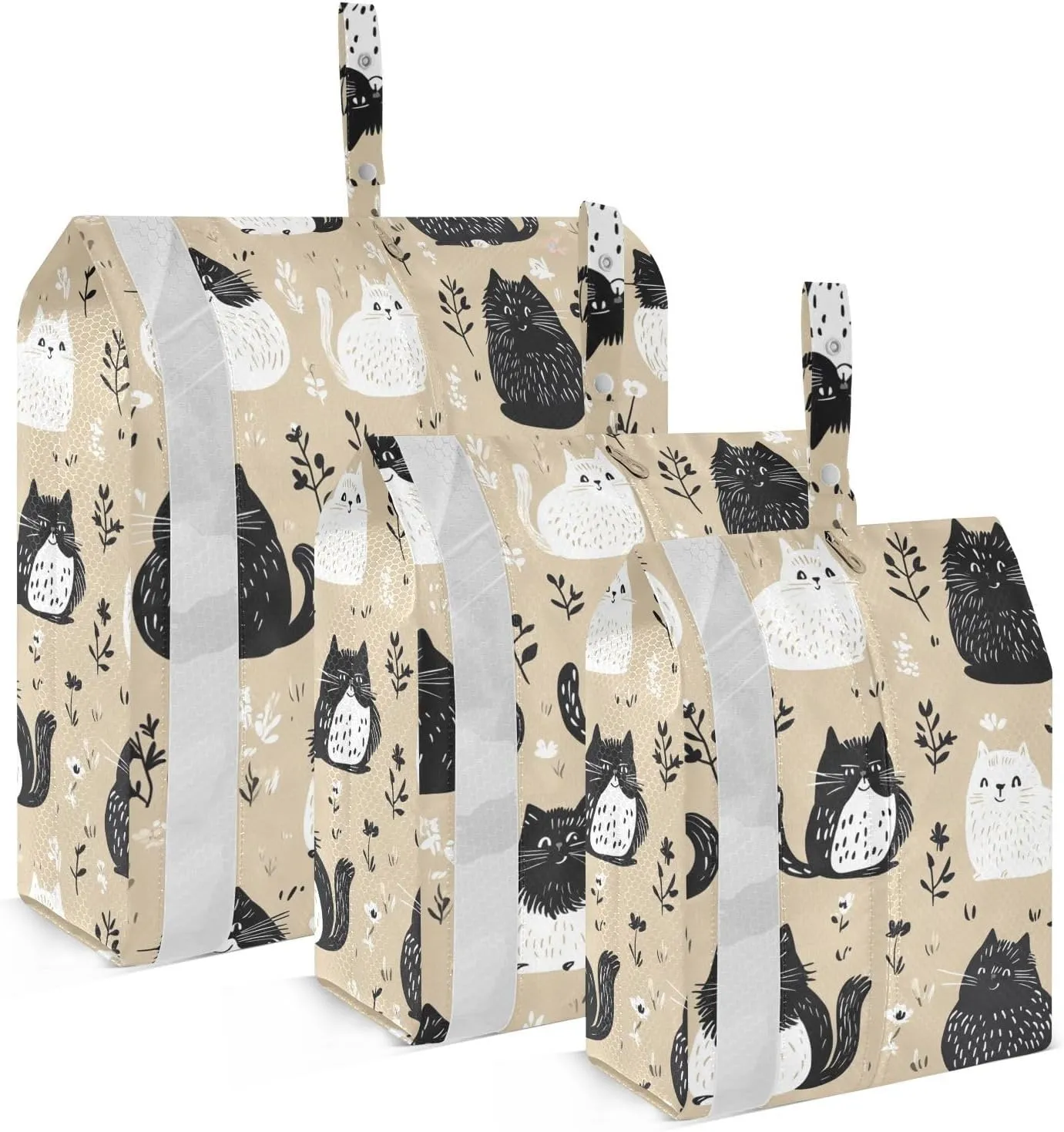 Retro Cats Black and White 3 Piecing Packing Travel Bag Reusable Folding Closet Organizer Plastic Travel Bags Bags Organizers