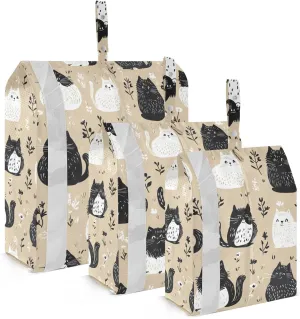 Retro Cats Black and White 3 Piecing Packing Travel Bag Reusable Folding Closet Organizer Plastic Travel Bags Bags Organizers