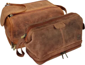 RUSTIC TOWN Handmade Quality Leather Toiletry Bags Combo - The Best Masculine Travel Gift For Men and Women