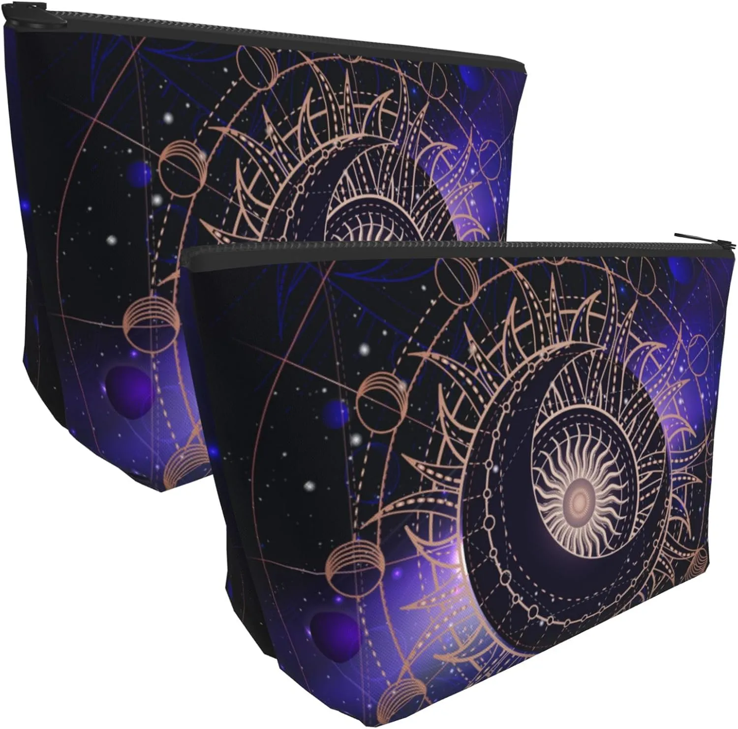 Sacred geometric symbol purple space galaxy stars Mystic sun moon Makeup Bag Accessories Pouch Travel Toiletry Bag Reusable Cosmetic Organizer For Women