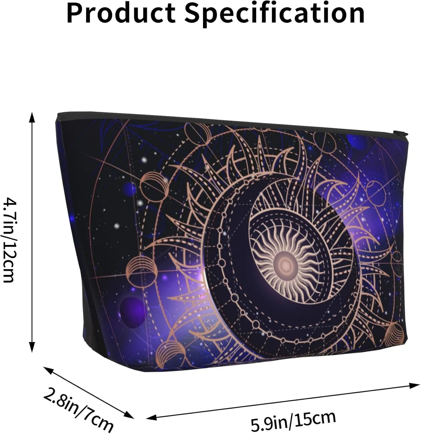 Sacred geometric symbol purple space galaxy stars Mystic sun moon Makeup Bag Accessories Pouch Travel Toiletry Bag Reusable Cosmetic Organizer For Women