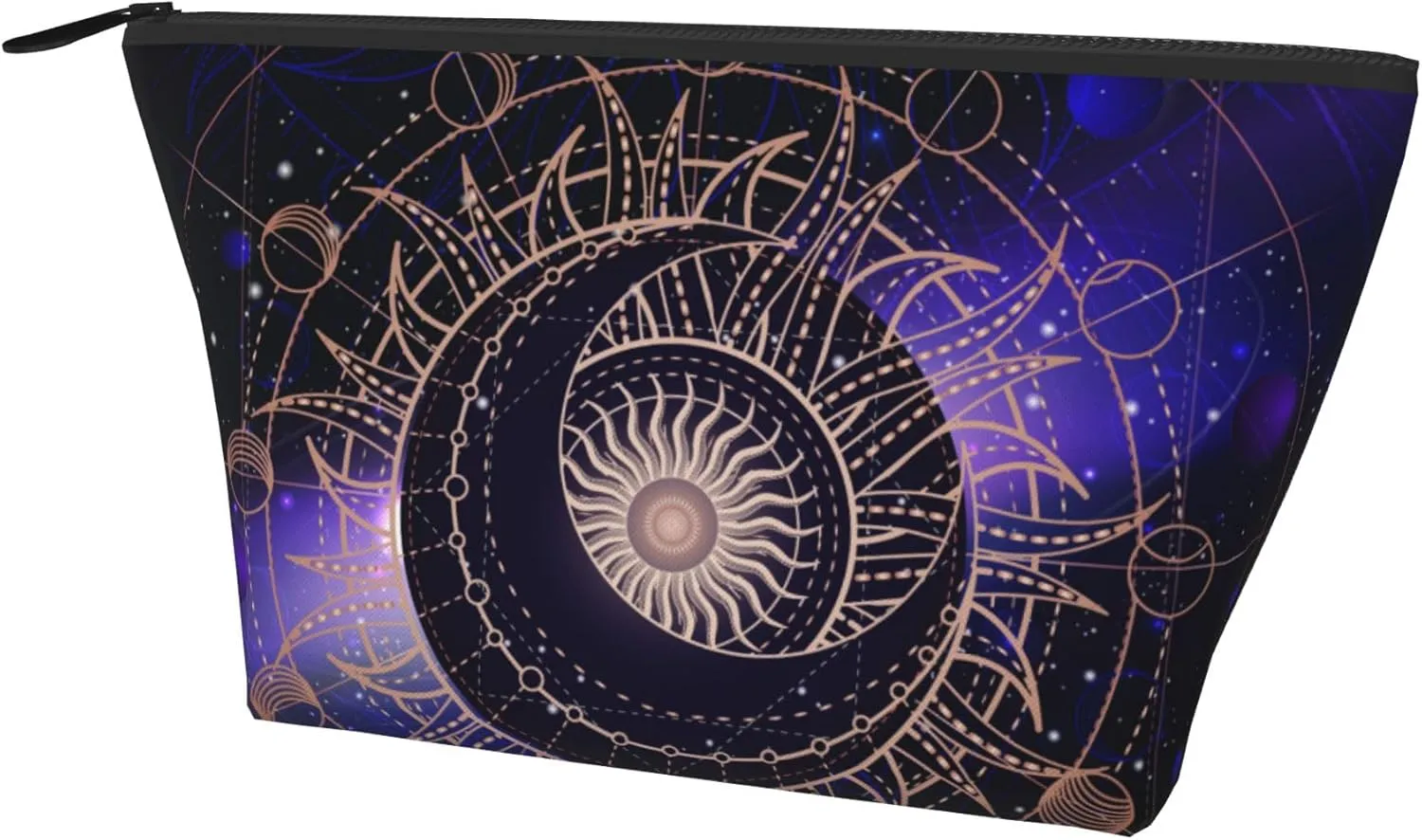 Sacred geometric symbol purple space galaxy stars Mystic sun moon Makeup Bag Accessories Pouch Travel Toiletry Bag Reusable Cosmetic Organizer For Women