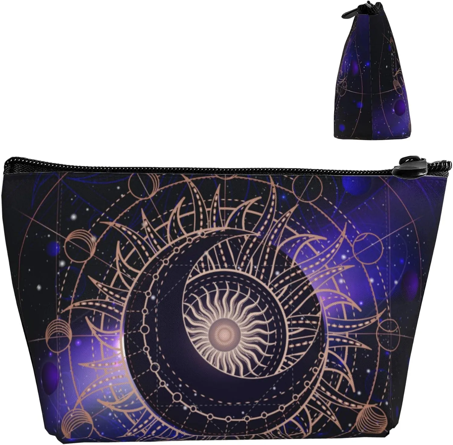 Sacred geometric symbol purple space galaxy stars Mystic sun moon Makeup Bag Accessories Pouch Travel Toiletry Bag Reusable Cosmetic Organizer For Women