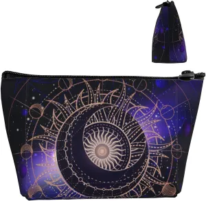 Sacred geometric symbol purple space galaxy stars Mystic sun moon Makeup Bag Accessories Pouch Travel Toiletry Bag Reusable Cosmetic Organizer For Women