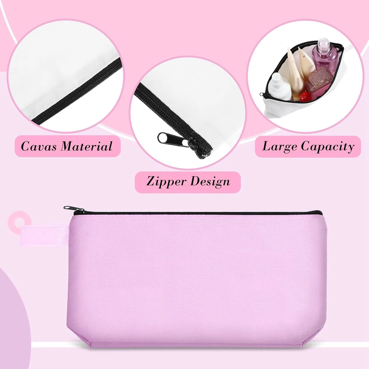 Saintrygo 10 Pieces Canvas Makeup Bags Bulk for Women Travel Cosmetic Organizer Plain Storage Pouch Multi-Purpose Blank Travel Toiletry DIY Craft Bags with Zipper(Bright,9.8 x 5 x 2 Inch)
