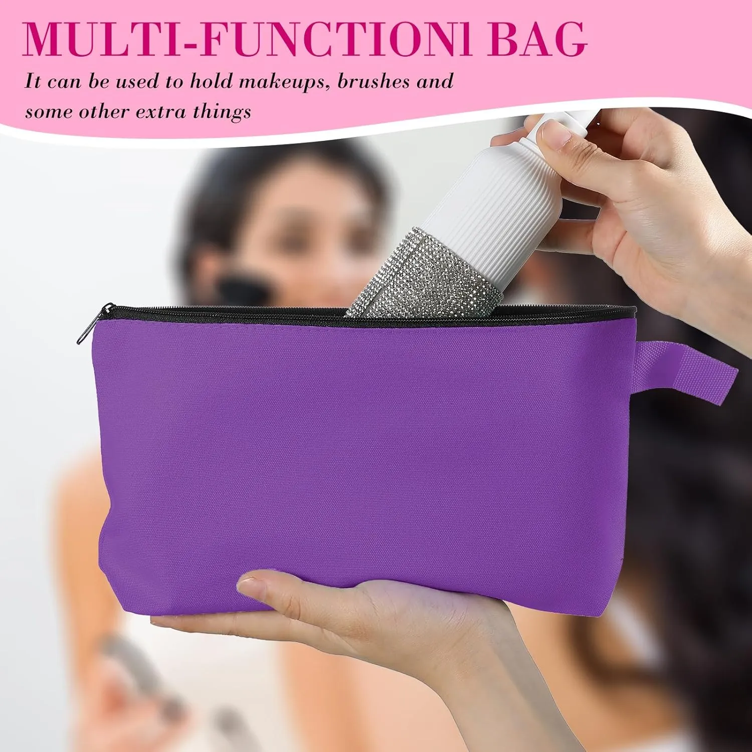 Saintrygo 10 Pieces Canvas Makeup Bags Bulk for Women Travel Cosmetic Organizer Plain Storage Pouch Multi-Purpose Blank Travel Toiletry DIY Craft Bags with Zipper(Bright,9.8 x 5 x 2 Inch)