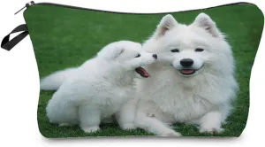 Samoyed Dog Makeup Bag Cute Small Makeup Organizer Bag Travel Toiletry Zipper Pouch Samoyed Puppy Cosmetic Bag Cute Puppy Gifts for Women Dog Lovers