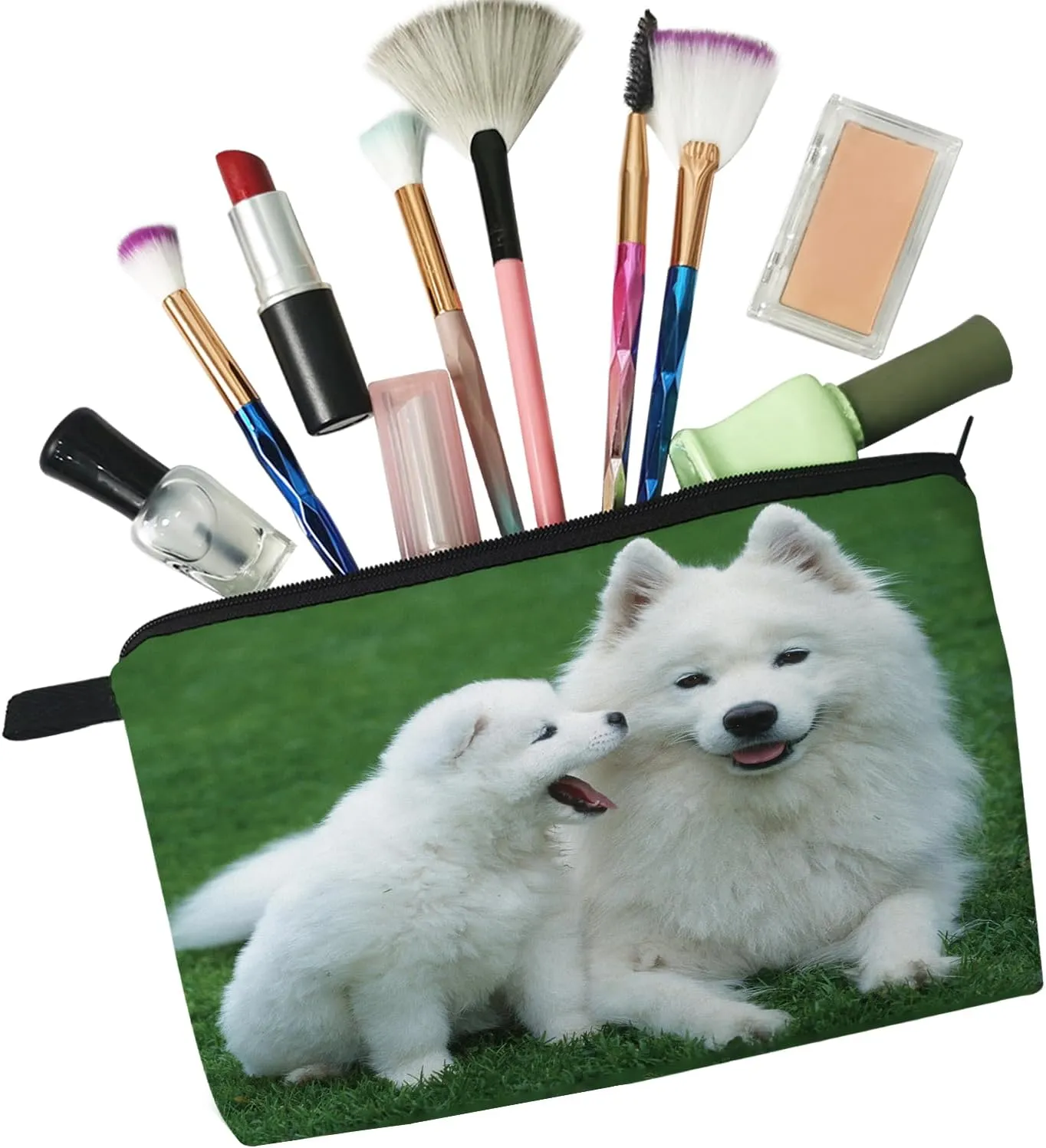 Samoyed Dog Makeup Bag Cute Small Makeup Organizer Bag Travel Toiletry Zipper Pouch Samoyed Puppy Cosmetic Bag Cute Puppy Gifts for Women Dog Lovers