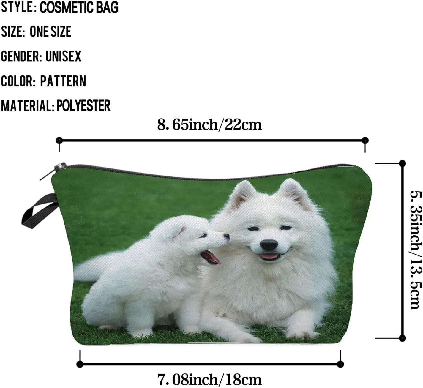 Samoyed Dog Makeup Bag Cute Small Makeup Organizer Bag Travel Toiletry Zipper Pouch Samoyed Puppy Cosmetic Bag Cute Puppy Gifts for Women Dog Lovers