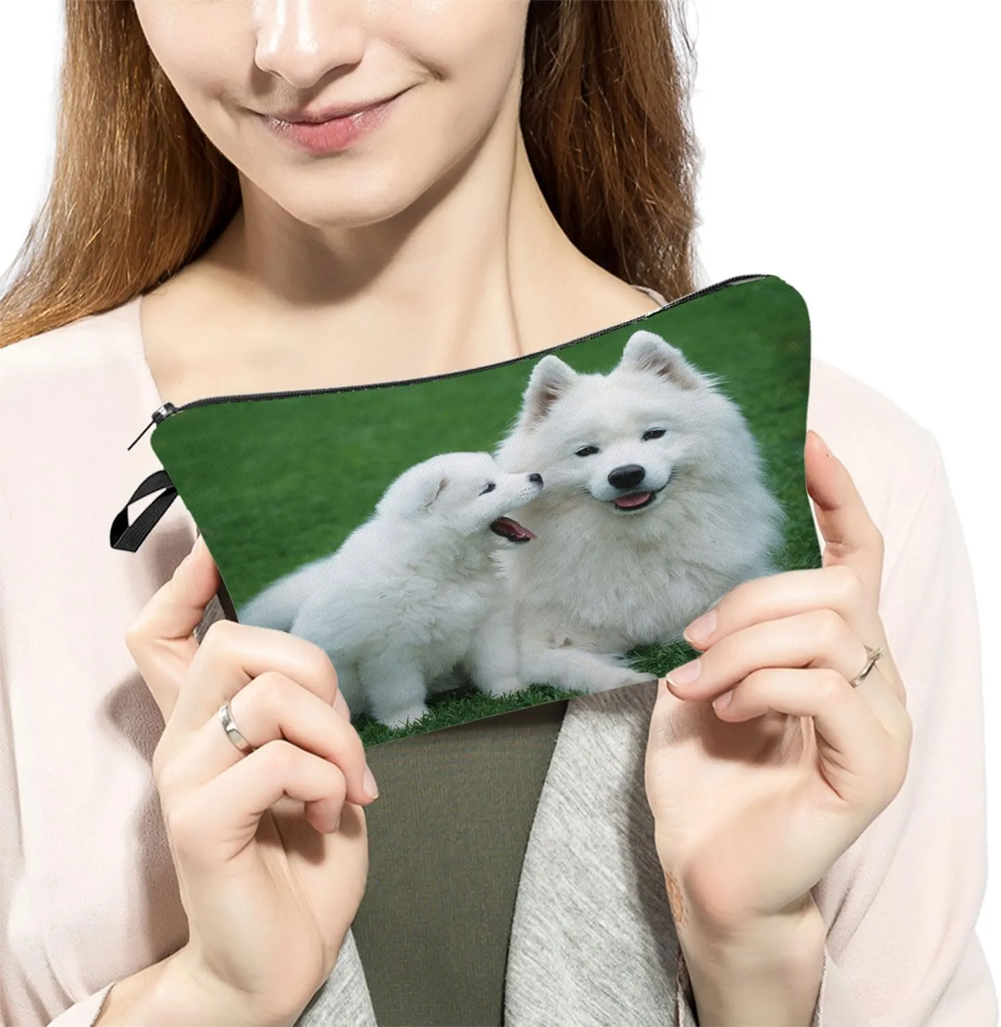 Samoyed Dog Makeup Bag Cute Small Makeup Organizer Bag Travel Toiletry Zipper Pouch Samoyed Puppy Cosmetic Bag Cute Puppy Gifts for Women Dog Lovers