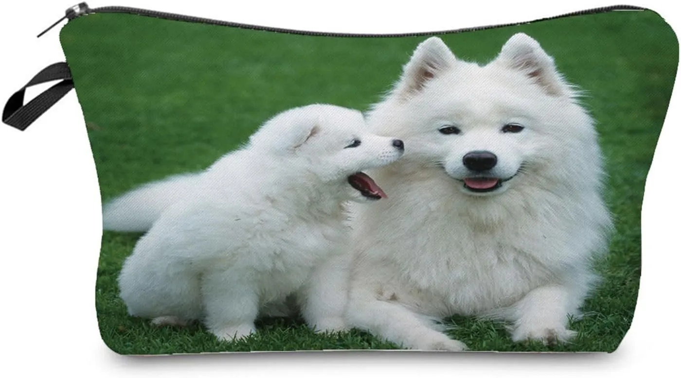 Samoyed Dog Makeup Bag Cute Small Makeup Organizer Bag Travel Toiletry Zipper Pouch Samoyed Puppy Cosmetic Bag Cute Puppy Gifts for Women Dog Lovers