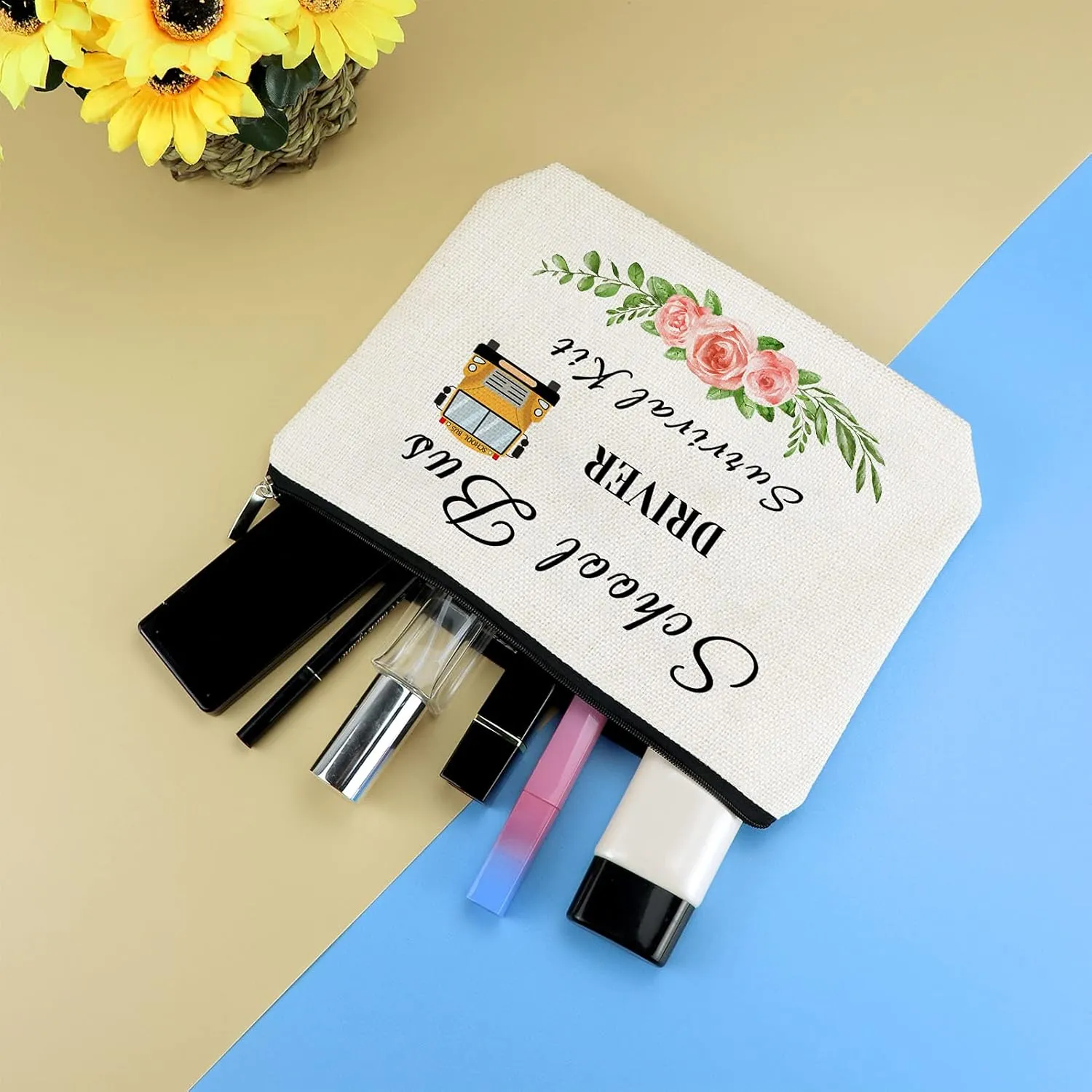 School Bus Driver Appreciation Makeup Bag - Bus Driver Thank You Gift, Cosmetics Bag for Teacher Travel, Toiletry Pouch