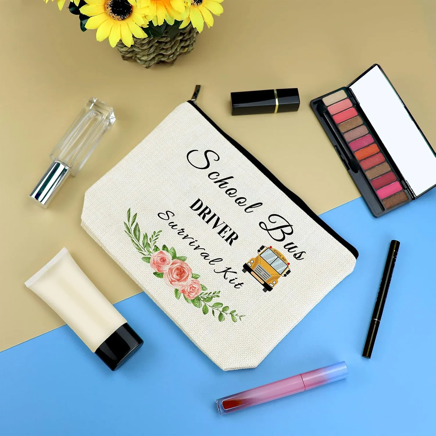 School Bus Driver Appreciation Makeup Bag - Bus Driver Thank You Gift, Cosmetics Bag for Teacher Travel, Toiletry Pouch