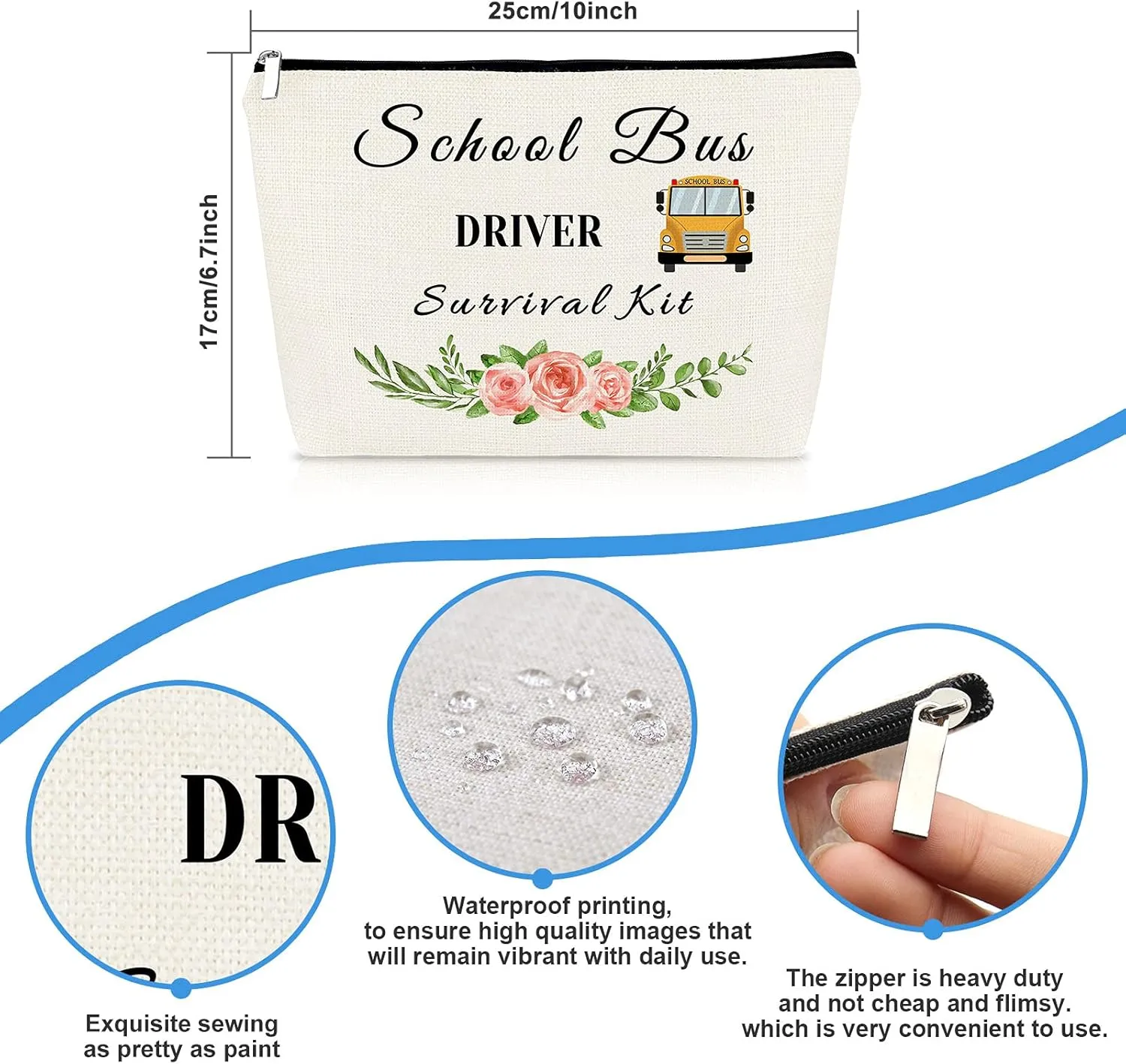 School Bus Driver Appreciation Makeup Bag - Bus Driver Thank You Gift, Cosmetics Bag for Teacher Travel, Toiletry Pouch