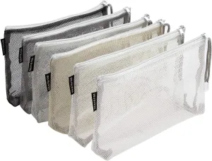 Sea Team 6pcs Multicolored Portable Travel Toiletry Pouch Nylon Mesh Cosmetic Makeup Organizer Bag with Zipper, Monochrome