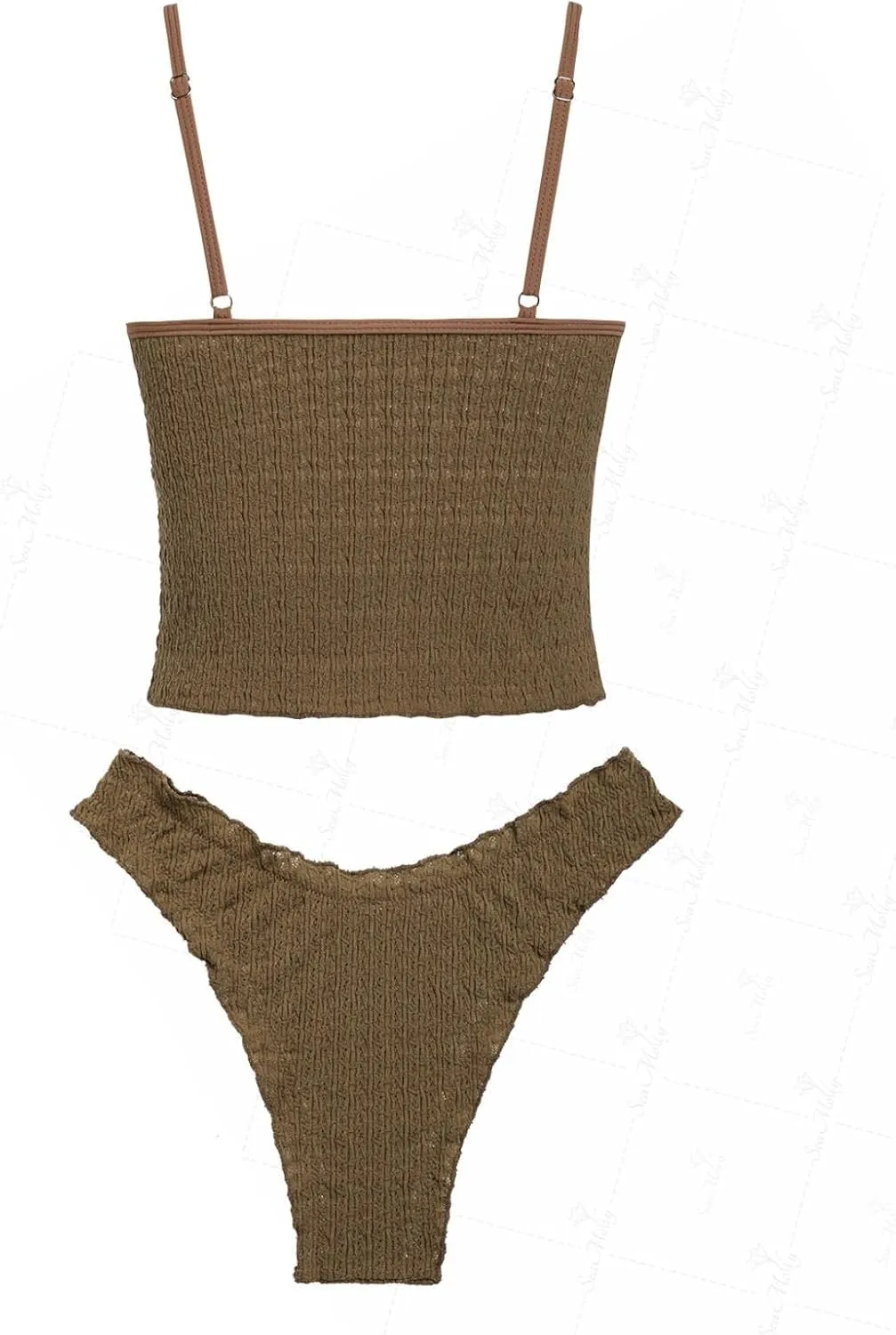 seamoly Lace Jacquard Bowknot Decor Ruffles Tankini Set