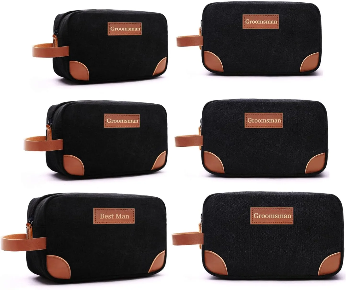 Sets of 6 Groomsmen Toiletry Bags, Gift Idea for Best Man and Groomsman, Groomsman Proposal Gift for Bachelor Party, Wedding Party, Black