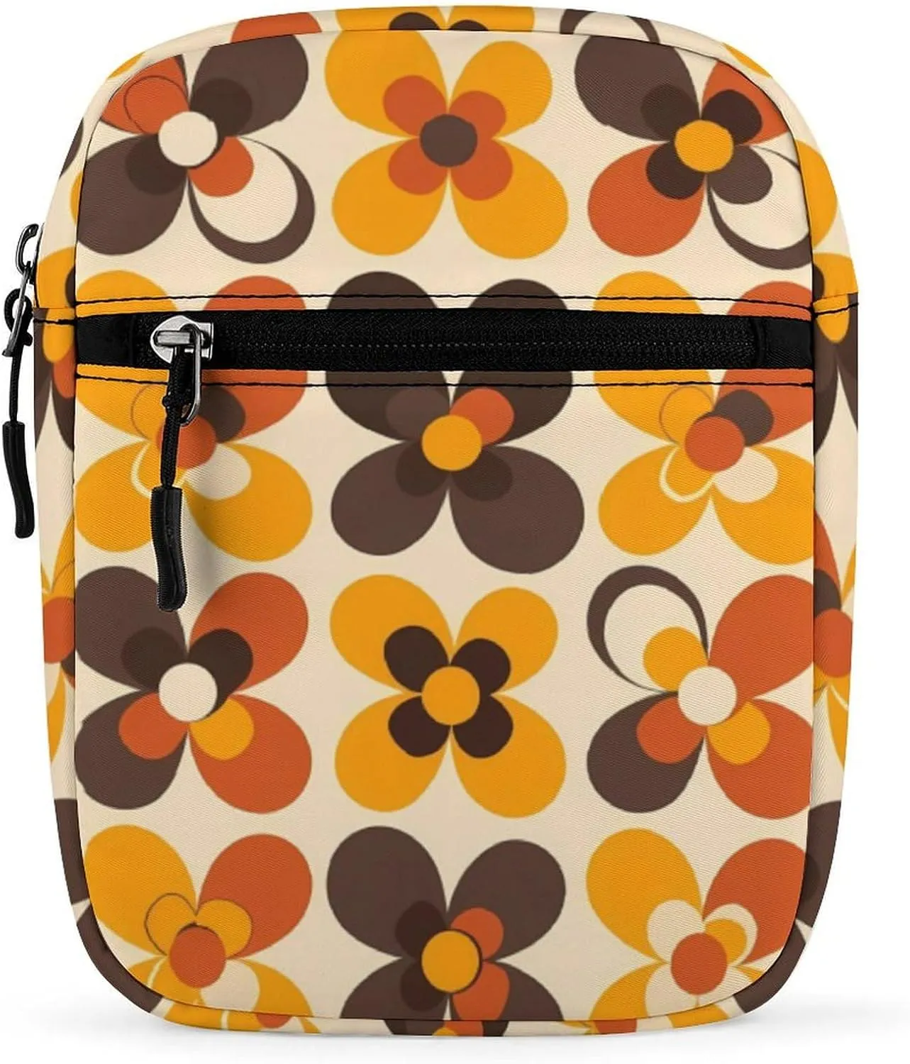 Seventies Geometric Vintage Pattern Flower Small Crossbody Bags Mini Shoulder Bag Travel Messenger Bag for Men Women